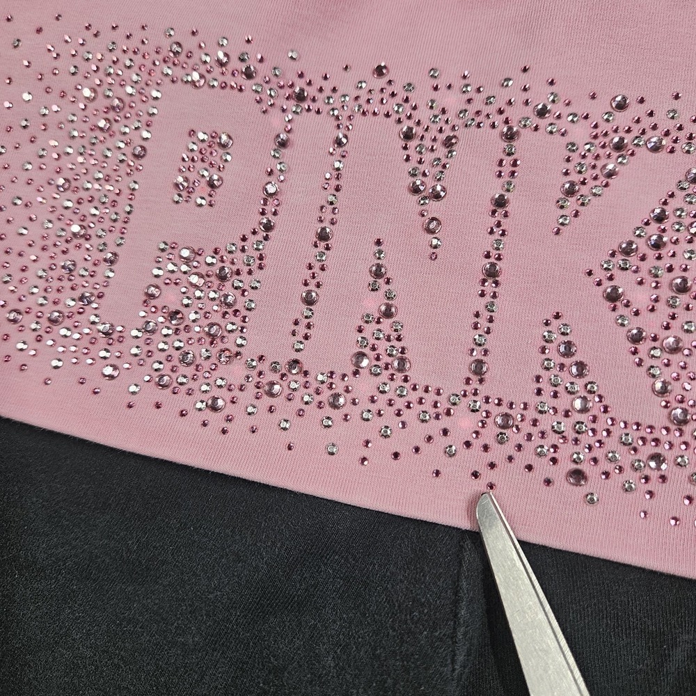 Y2K Victoria's Secret Pink Fold Over Yoga Pants Medium Bling Flare Sequin - Picture 5 of 16